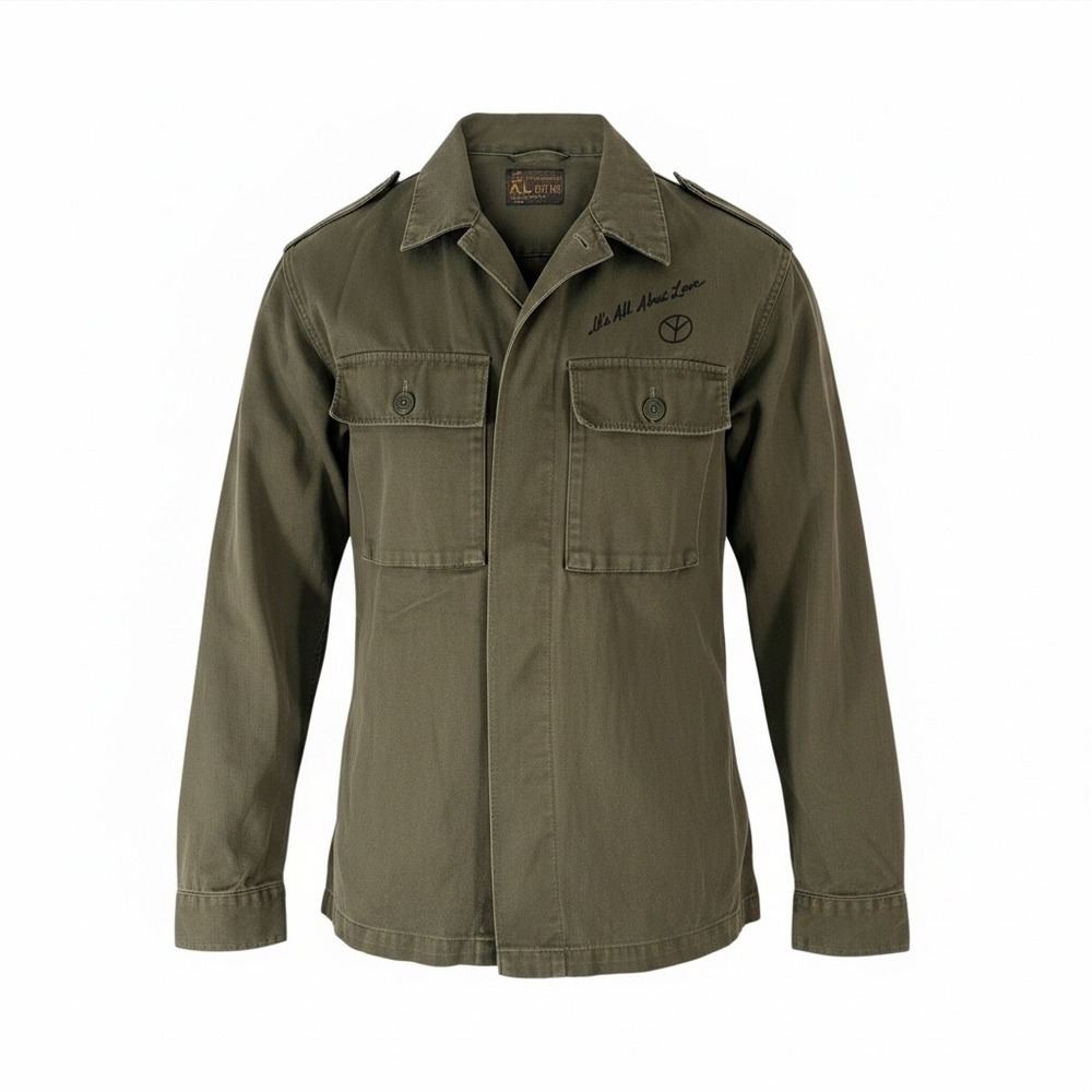 Vintage Seyntex Military Jacket Herbie Fine Art Custom Painted Olive Drab XL